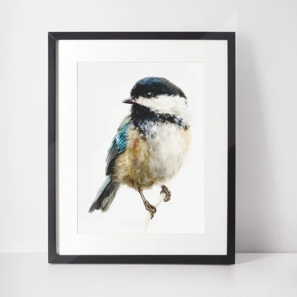 Watercolor Chickadee Bird Portrait Wall Art Print, Unframed - Charming Nature - Picture 3 of 7